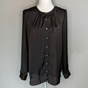 Rose  + Olive Buttondown Long Sleeve Bohemian Blouse Size Medium in Black